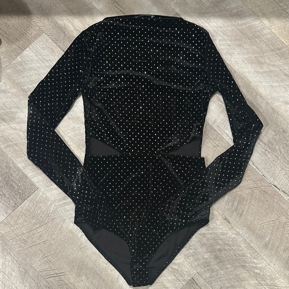 Black Sparkle cut out longsleeve bodysuit
